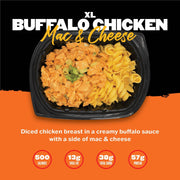 XL Buffalo Chicken Mac & Cheese with creamy pasta and diced chicken breast from Clean Eatz Kitchen. Indulgent yet nutritious meal option.
